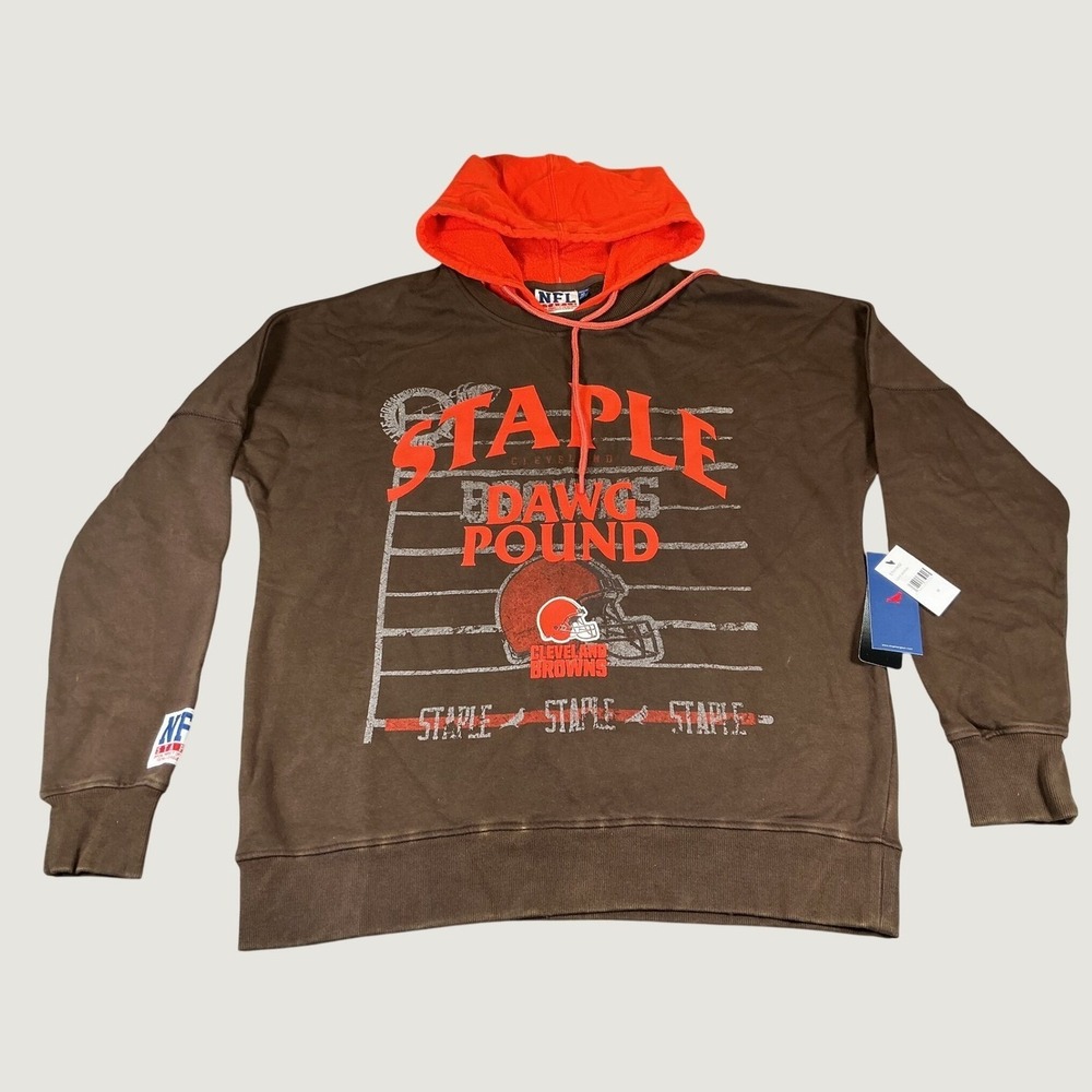 Staple x NFL Cleveland Browns Dawg Pound Hoodie Men M Brown Orange NWT